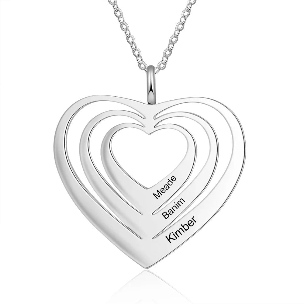 Personalized 3 Heart Names Pendant Necklace - Abrahamallen