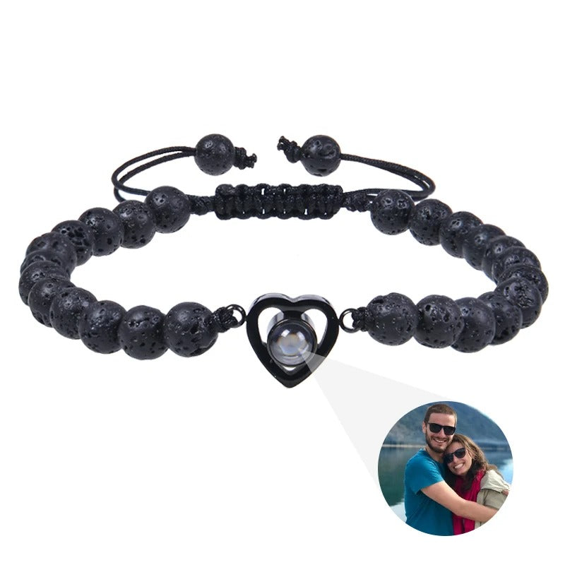 Personalized Photo Projection Heart Natural Stones Bracelet - Abrahamallen