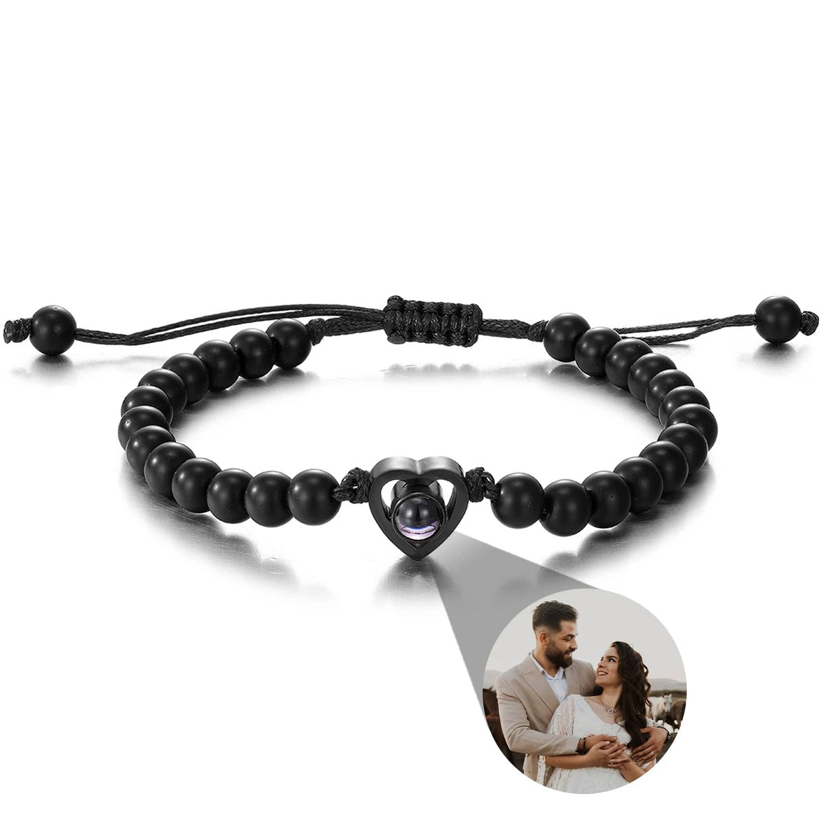 Personalized Photo Projection Heart Natural Stones Bracelet - Abrahamallen