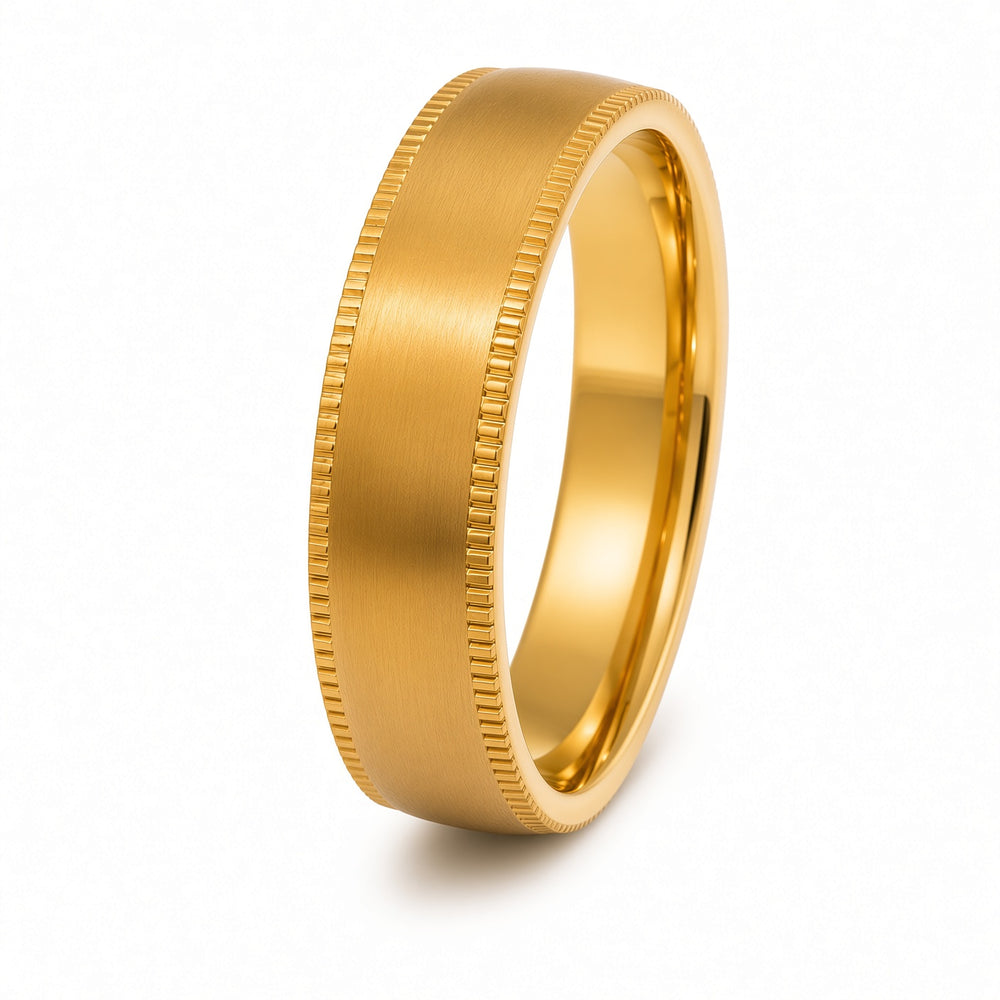 The Pembroke |  Gold Milgrain Titanium Wedding Ring